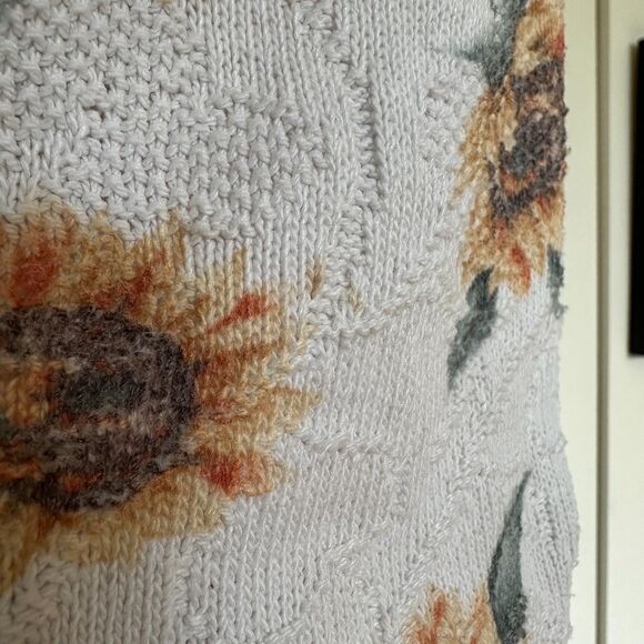 Vintage Sunflower Knit Crop Top Size M L Short Sleeve Beige 90s Cottage - Picture 6 of 8